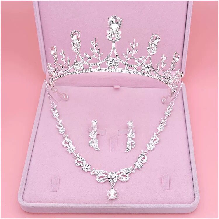 日本品质热卖新款新娘项链头饰三件套皇冠发箍结婚配饰饰品现货