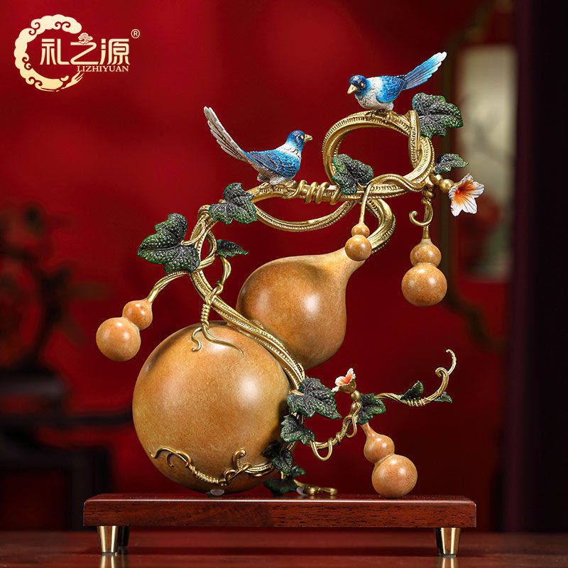 礼之源黄铜葫芦摆件福禄满堂全铜工艺品客厅电视柜装饰品乔迁新居