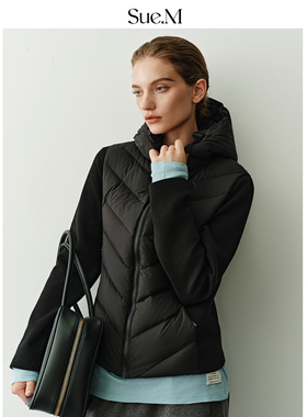 Sue.M 高蓬松90白鹅绒拼接羽绒服冬季女款25冬不钻绒JU显瘦鹅绒服