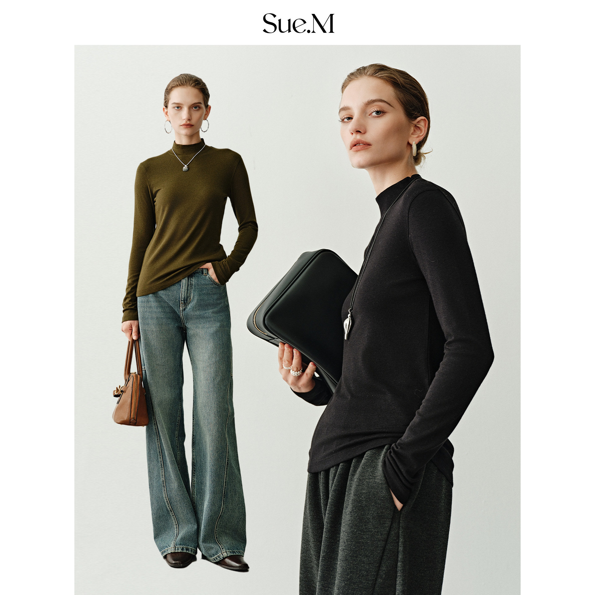 Sue.M 叠穿神器JU显瘦内搭半高领羊毛打底衫25秋冬亲肤百搭毛衣女