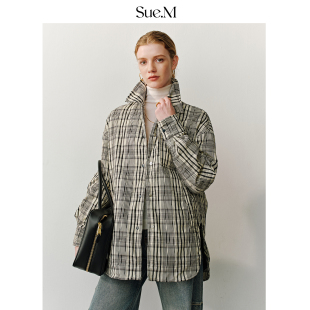 Sue.M 鹅绒服女 波兰进口95白鹅绒羽绒服25秋冬秩序黑标条翻领衬衫