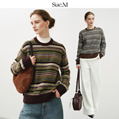 Sue.M 复古棕条费尔岛撞色浮线提花毛衣25秋冬三重绒感软糯针织衫