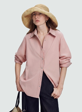 Sue.M 抗皱挺括极简老钱风粉色衬衫女26春新款撞色明线J*S风衬衣