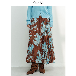 A字垂感显瘦裙 立体百褶经典 Sue.M 重工水墨画提花松紧腰半裙25秋