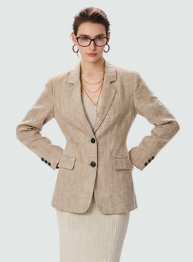 Sue.M 老钱风进口亚麻人字纹西装女26春新款收腰显瘦休闲外套女士