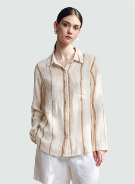 Sue.M经典ROW风竖条提花肌理感天丝亚麻衬衫女26春老钱风长袖衬衣