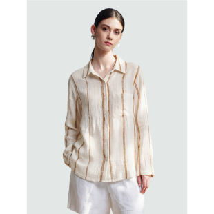 衬衣 女26春老钱风长袖 Sue.M经典 ROW风竖条提花肌理感天丝亚麻衬衫