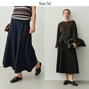Sue.M 侧拉链立体裁剪高弹贴合a字半裙女 针织牛仔鱼尾半身裙25秋