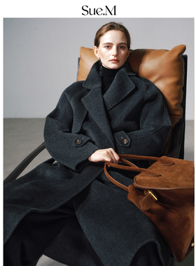 Sue.M 高奢定制羊绒风衣款羊毛大衣2025秋冬酷飒Bl备长款毛呢大衣