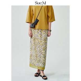 莫奈飘逸印花半身裙女士2025夏季 Sue.M 轻薄透气羽毛纱高级感半裙