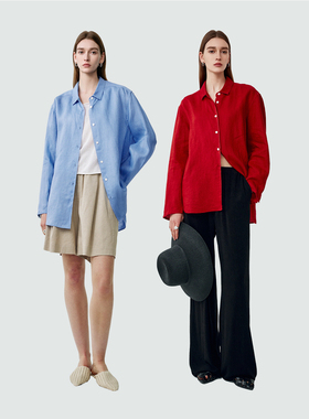 Sue.M 100%进口亚麻衬衫珠边工艺26春度假老钱风松弛感宽松衬衣女