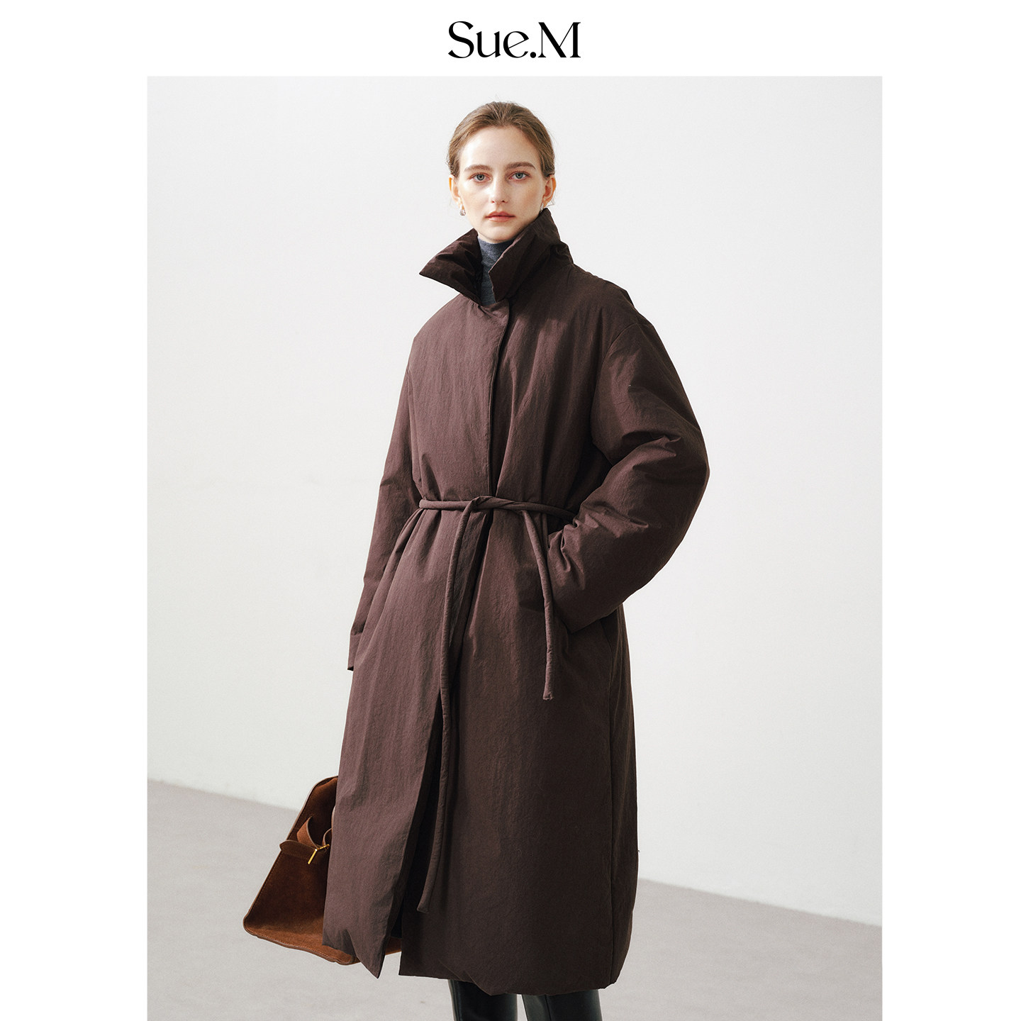 Sue.M 进口波兰90白鹅绒长款风衣款鹅绒服25冬季收腰显瘦羽绒服女