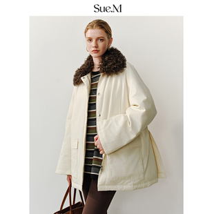 鹅绒服 中长款 Sue.M 波兰进口95白鹅绒羽绒服巴恩风羊羔毛领25冬季