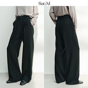 经典 抗皱易打理仿真丝通勤百搭裤 黑直筒西裤 25秋 子 甩甩裤 Sue.M