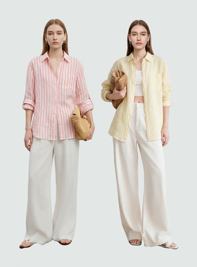 Sue.M 进口彩色条纹拉夫色织亚麻衬衫女26春老钱风松弛感宽松衬衣
