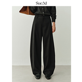 Sue.M 黑色宽松显瘦休闲裤 腰头珠边磨毛加厚弯刀裤 女25冬好穿神裤