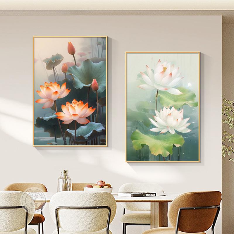莲花画新中式餐画茶室荷花壁画厅电厅视柜装饰摆画卧客挂室QAR床