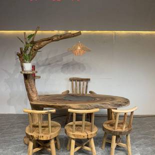 茶香樟木家复古组实木桌椅合现代简MIZ约中式大板办公具茶台茶几