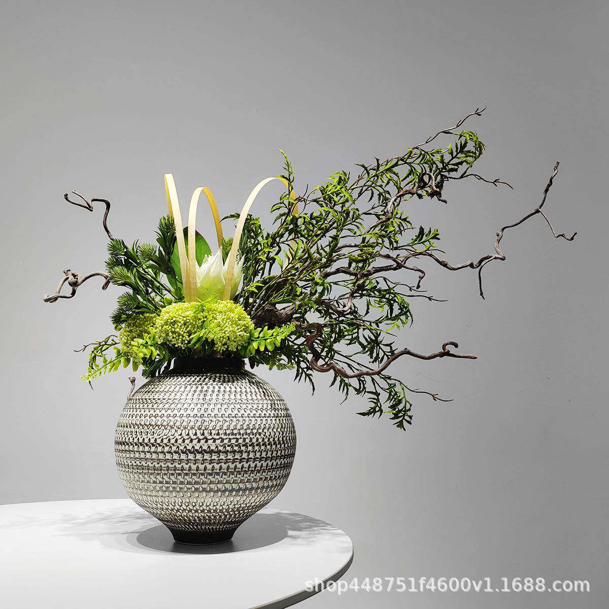 新中式办公面ZPG室仿真绿植装饰品档客厅桌家居高陶瓷玄关摆花件