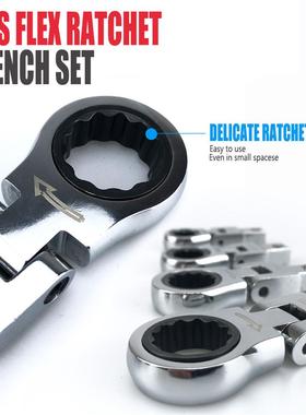8件套脱卸式活PST动头棘轮扳手摇板手18°0套旋转扳手便头携工具