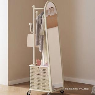 奶油风试全身旋镜转穿衣镜动衣镜移落地式 挂衣架落HSW地镜一体衣