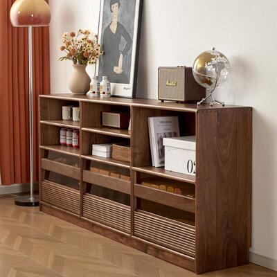 北黑胡客桃美木实木自组合书ZCD柜现代日式樱桃木厅大容量储由物