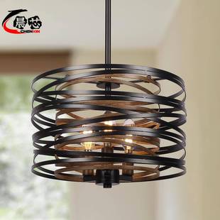 美式 乡村大鼓吊灯现32874代农舍复古岛圆形色带复古黑质纹理厨房