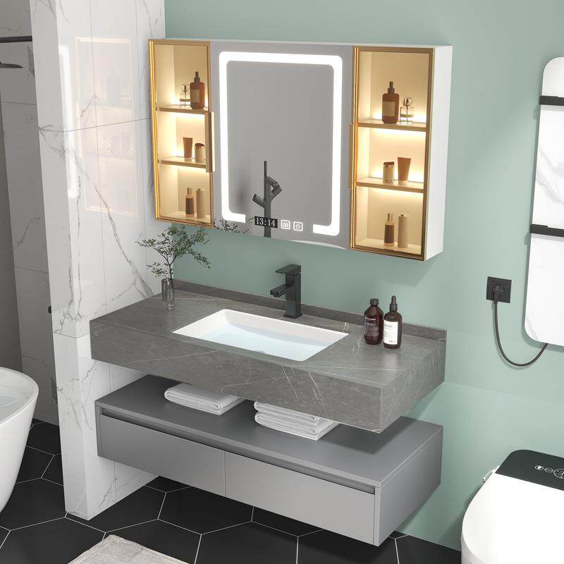 岩板浴柜无缝衔接陶瓷WRM一体盆酒生店别墅手简约卫间洗漱台洗脸