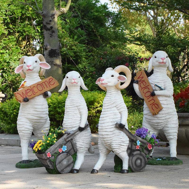 户SMQ外花园坪装景饰摆件庭院花景观造卡通动物欢迎牌玻草璃钢绵