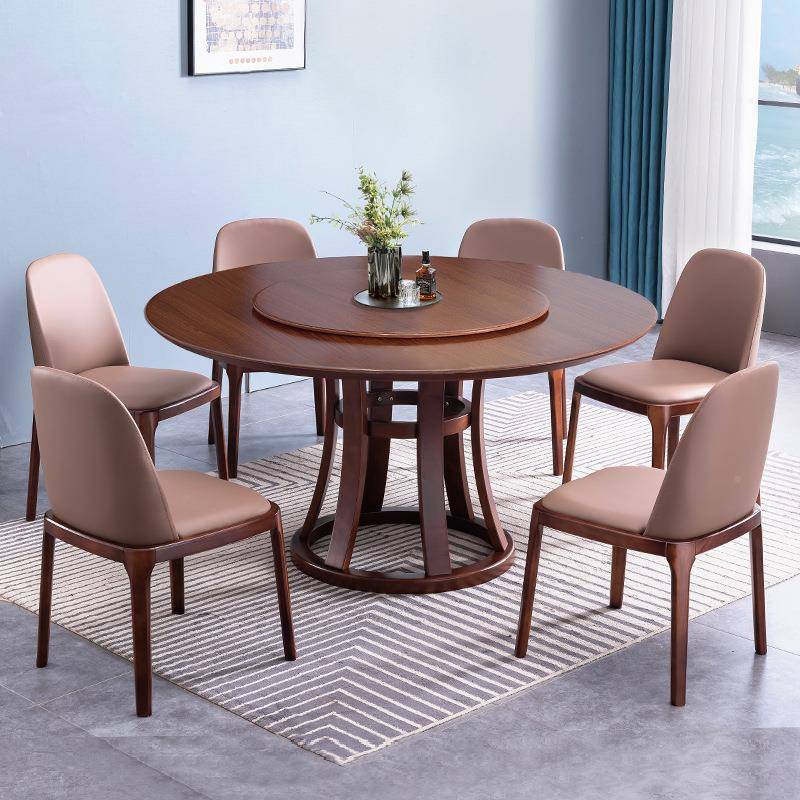 实组木餐桌椅合圆形家用饭现代简约店全圆实木桌2m带转盘吃TXR饭