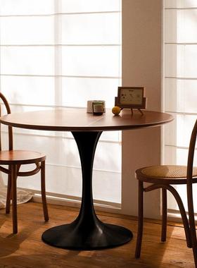 郁金香11253复古实圆桌小型接洽谈休闲待桌子阳台家用胡桃圆木形