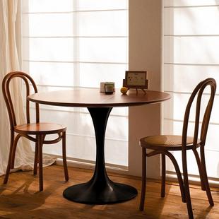 郁金香11253复古实圆桌小型接洽谈休闲待桌子阳台家用胡桃圆木形