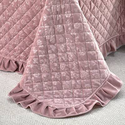 20压绒25秋冬新纯色花边花款婴儿提YMP花边花夹棉床盖三件套