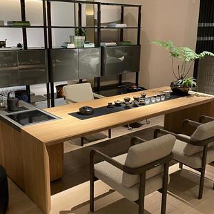 新中式木DTI茶桌轻奢现实代感225新0款黑胡木茶台会客接桃待