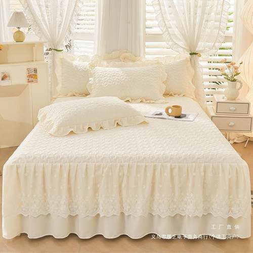 夹床笠棉式床裙二一体棉单件花边床罩纯全包防滑固定F9778H78四季