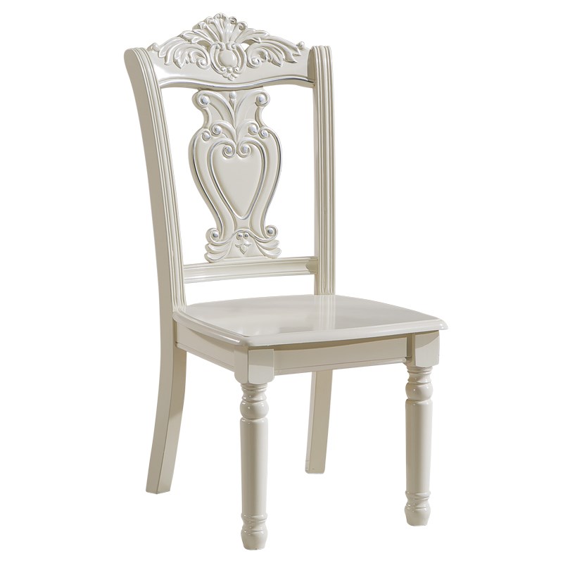 餐椅橡木椅子靠背凳欧式家用实木雕花餐桌椅现代简约餐厅白色