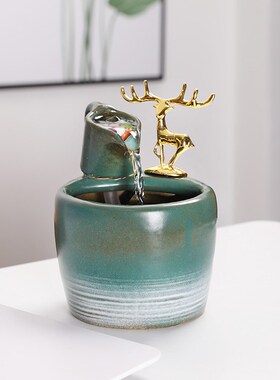 陶瓷自动循环流水器名宿家居客厅柜台桌面招财装饰品景观乔迁摆件