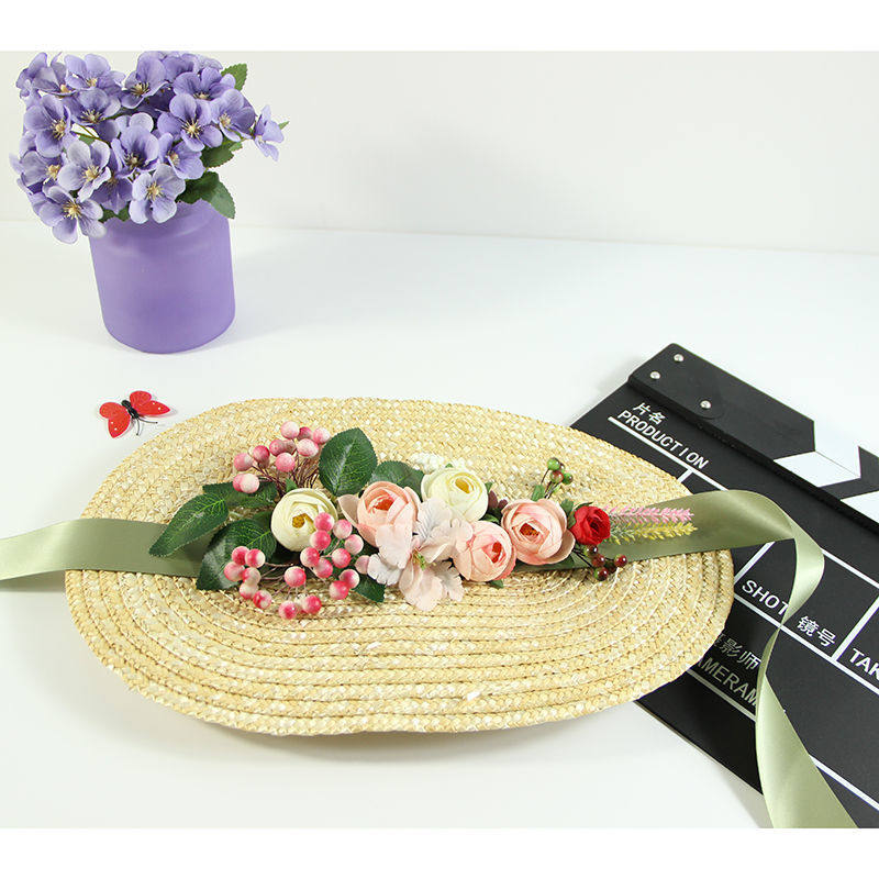 新款田园风婚纱摄影道具影楼外景拍照写真题时尚创意粘草帽