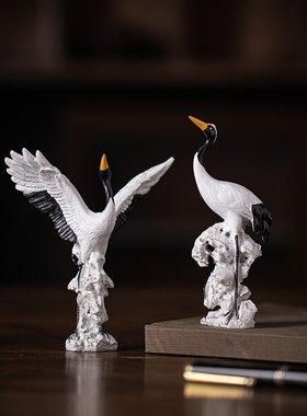 国潮仙鹤呈祥茶宠仿真白鹤盆栽假山微景观鱼缸造景桌面装饰品