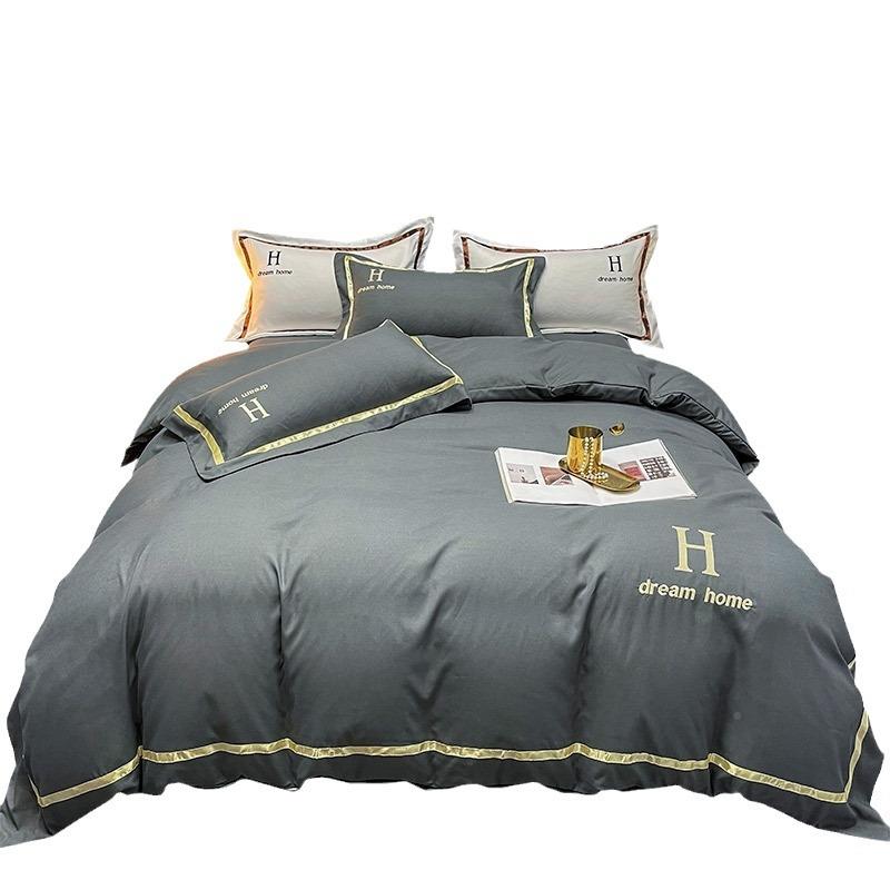 轻奢洗水刺绣床上棉四件套季夏磨毛床单床笠被套罩24455单件单人