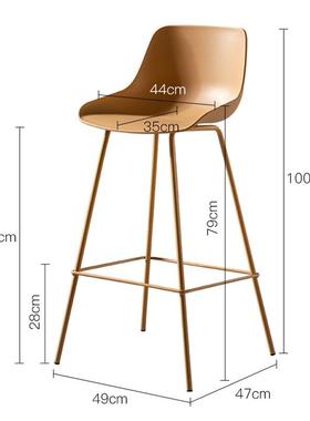 现代简约靠背塑料高脚椅家用绿色铁艺吧台凳北欧吧凳奶茶店吧椅