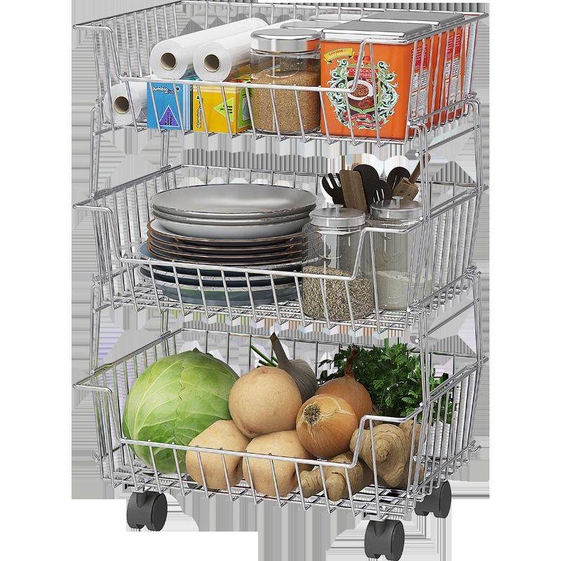 厨房落地置物架蔬菜收纳架304不锈钢多层果蔬储物筐水果篮架K-55C