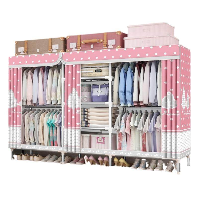 衣柜简易布衣柜钢管加粗加固加厚组装单双人租房布艺衣柜全钢架