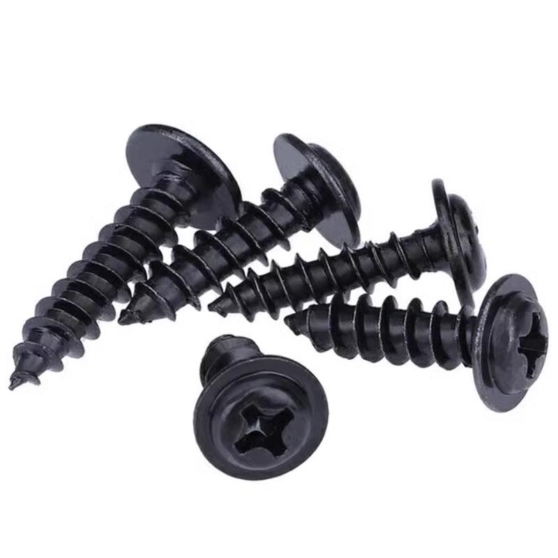 黑色PWA盘头带垫自攻螺丝电脑螺丝钉十字圆头自攻螺钉M1/M2/M3/M4