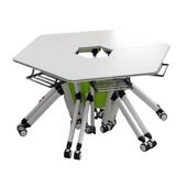 折叠培训桌椅组合拼接教室团辅六边形圆长条办公会议桌移动组合