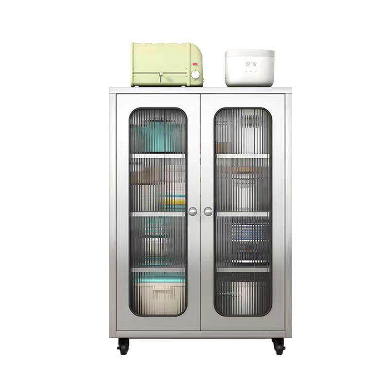 304不锈钢橱柜家用餐边柜多功能储物柜厨房锅具收纳柜玻璃门碗柜