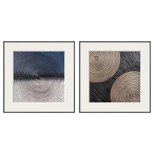 复古风抽象年轮装饰画棕色餐厅背景墙挂画卡纸方形样板间艺术壁画