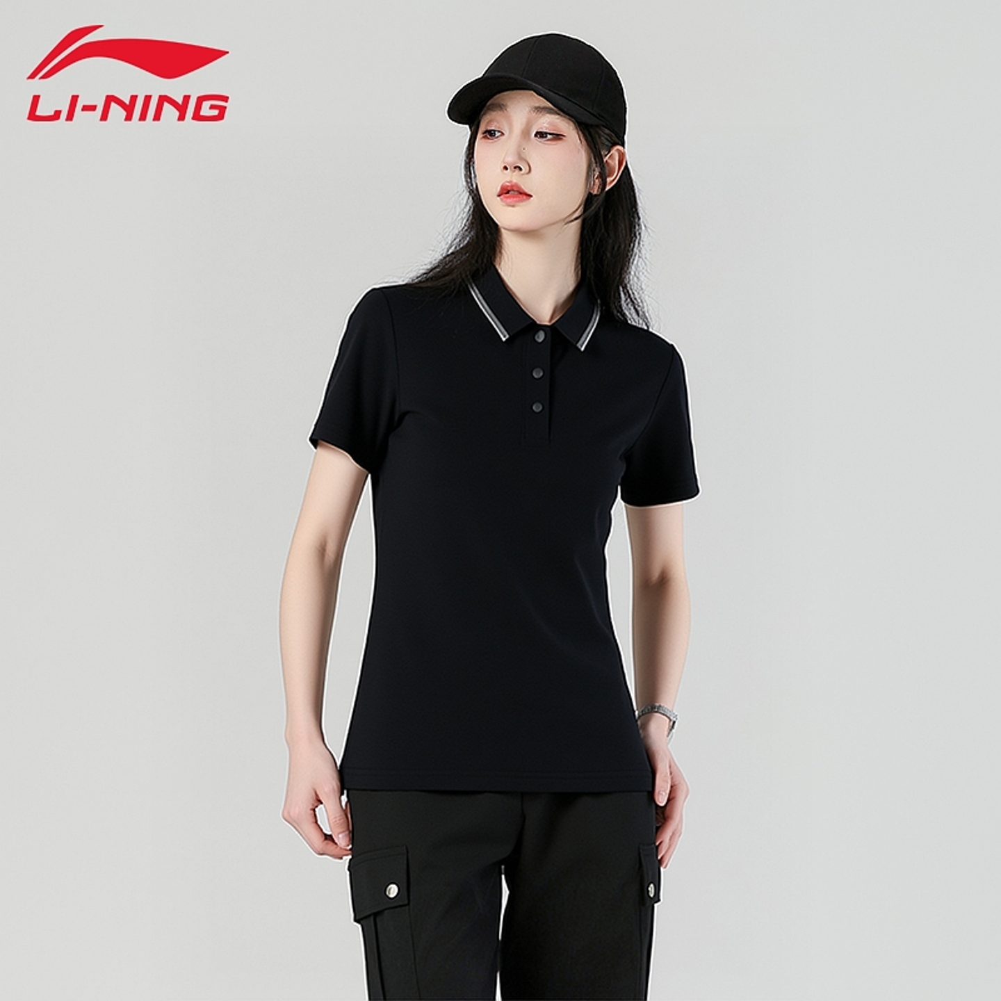 李宁短袖t恤女翻领POLO衫