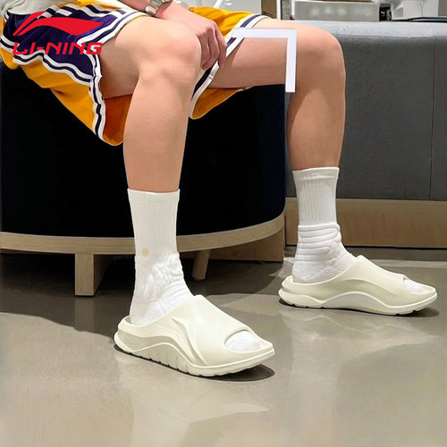 李宁美式高街厚底拖鞋男夏季新款复古慵懒感软底增高凉鞋AGAW007