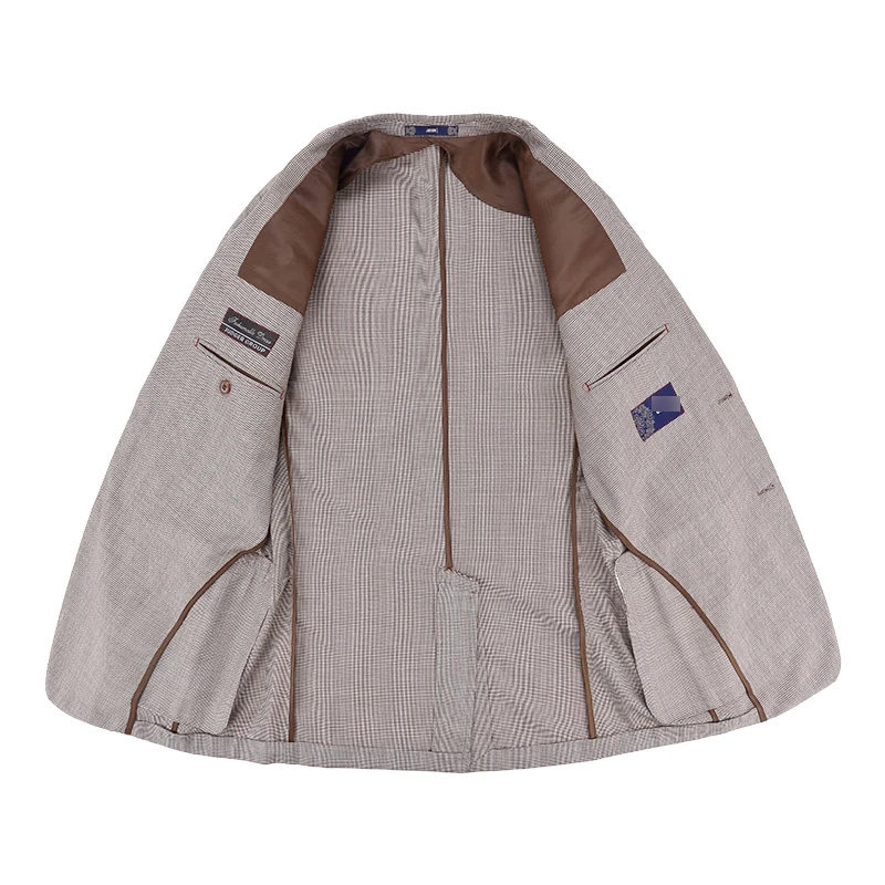 吉家男士薄款羊毛单西服时尚千鸟格桑蚕丝便西装外套